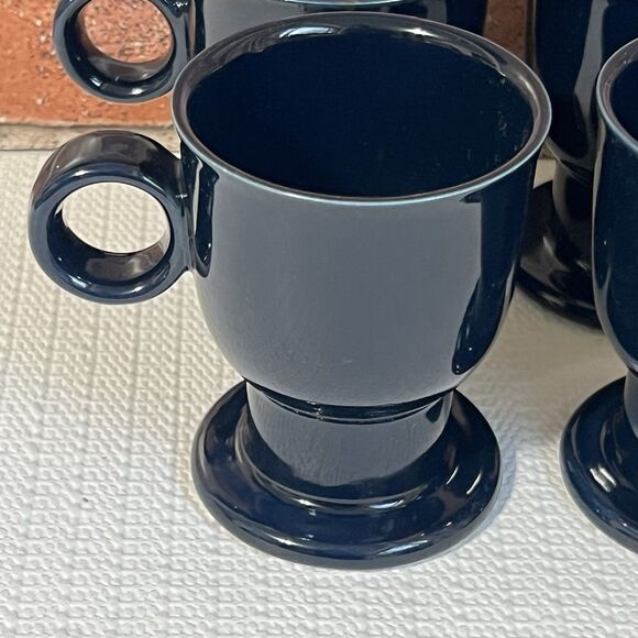 VINTAGE Cobalt Blue Ceramic Pedestal Expresso Coffee Mug Cup Set Of 4 Round - Picture 3 of 17